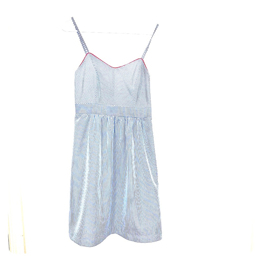 Blue White Spaghetti Strap Striped Dress Bow